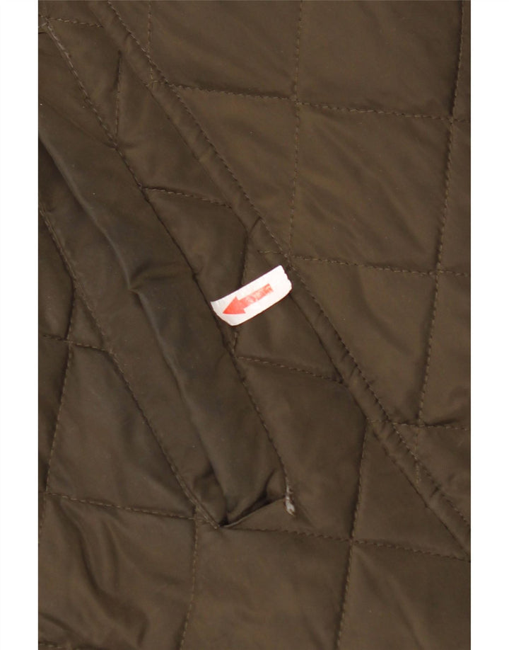 Dkny Womens Hooded Quilted Overcoat UK 16 Large Khaki Polyester