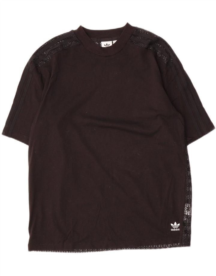 ADIDAS Womens Oversized Blouse Top UK 8 Small Black Geometric Cotton