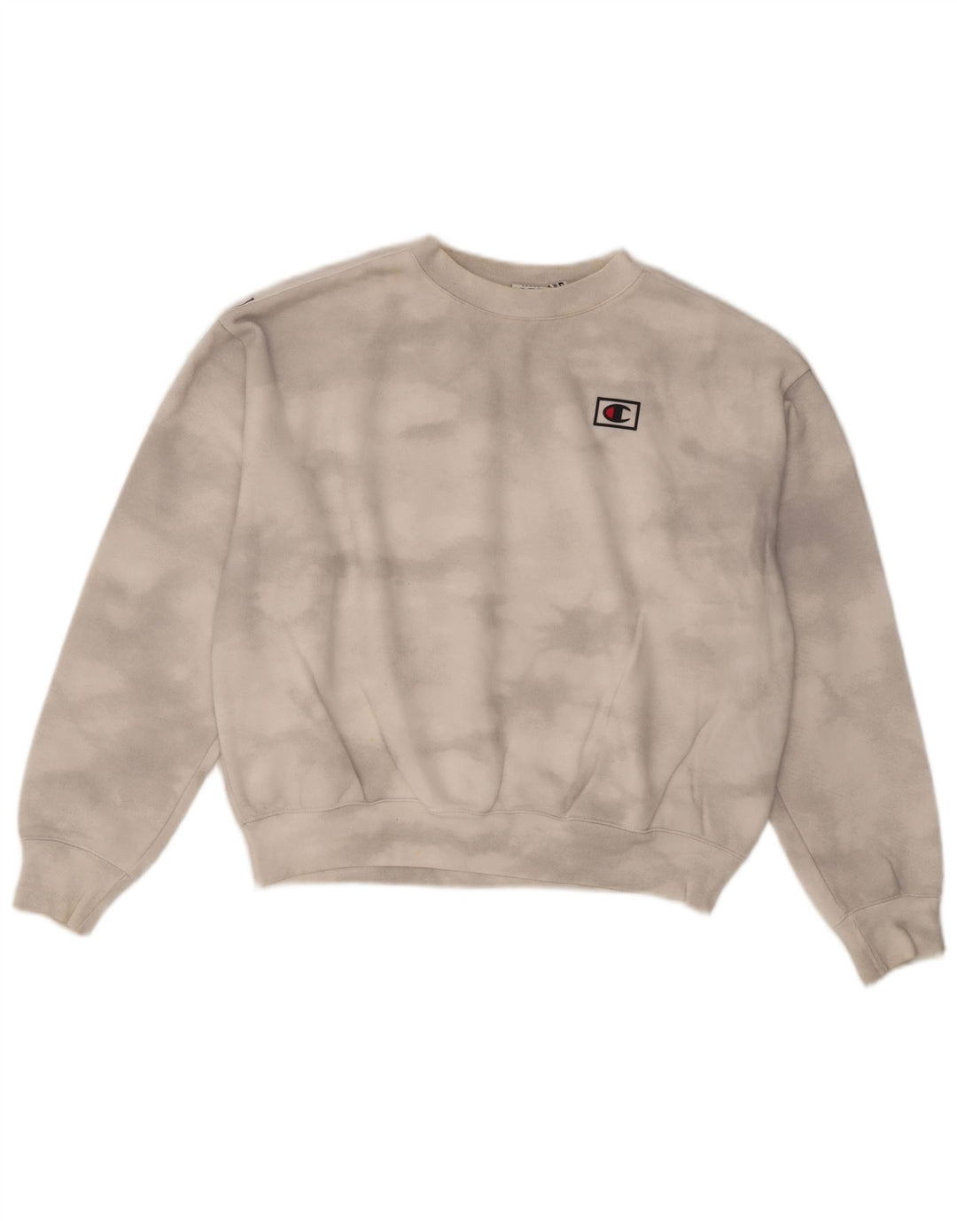 CHAMPION Womens Oversized Crop Sweatshirt Jumper UK 16 Large Off White