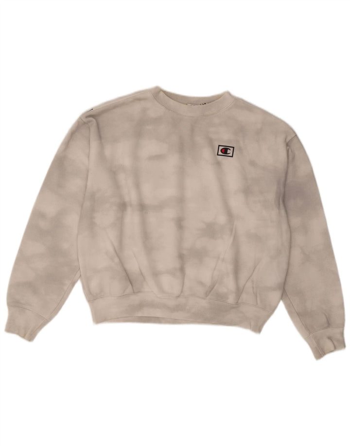 CHAMPION Womens Oversized Crop Sweatshirt Jumper UK 16 Large Off White