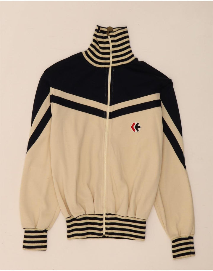Vintage Womens Tracksuit Top Jacket UK 14 Medium Beige Colourblock