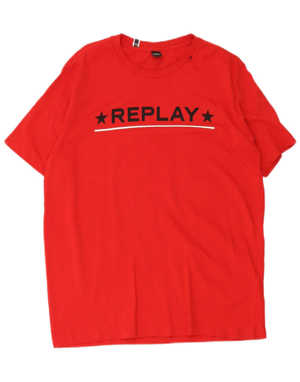 Replay Camiseta gráfica para hombre Top XL Algodón rojo