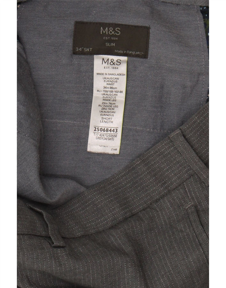 MARKS & SPENCER Mens Slim Suit Trousers W34 L25 Grey Pinstripe Polyester