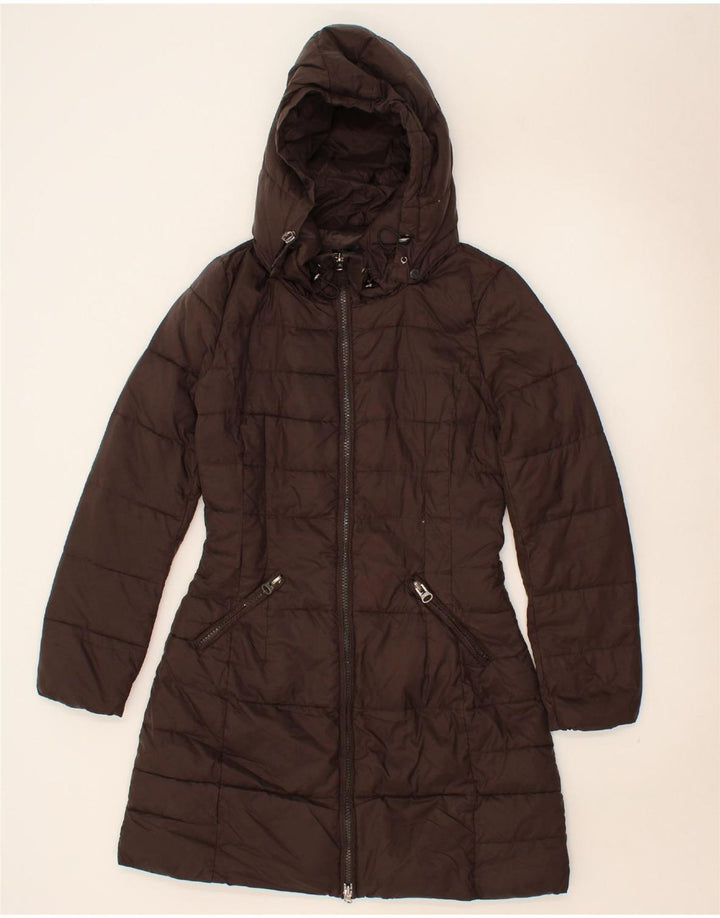 BENETTON Womens Hooded Padded Coat UK 8 Small Brown Polyamide Vintage Benetton and Second-Hand Benetton from Messina Hembry 
