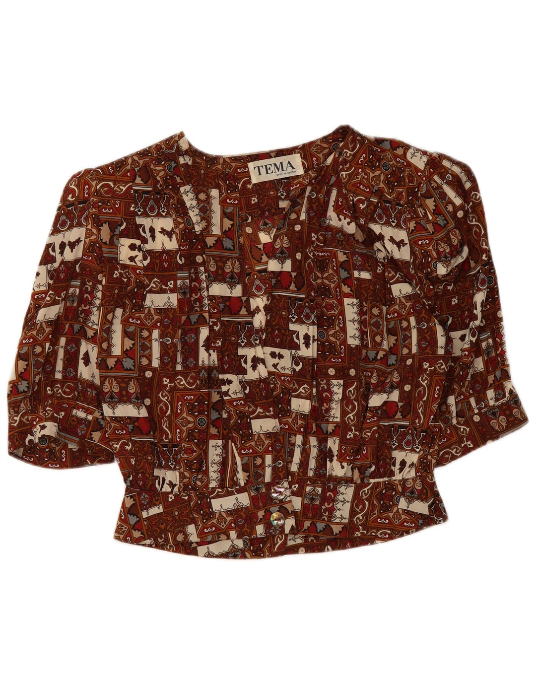 Camicetta da donna ampia VINTAGE IT 44 Patchwork marrone medio