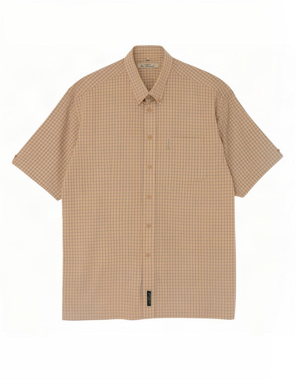 Ben Sherman Mens Short Sleeve Shirt Medium Beige Gingham Cotton