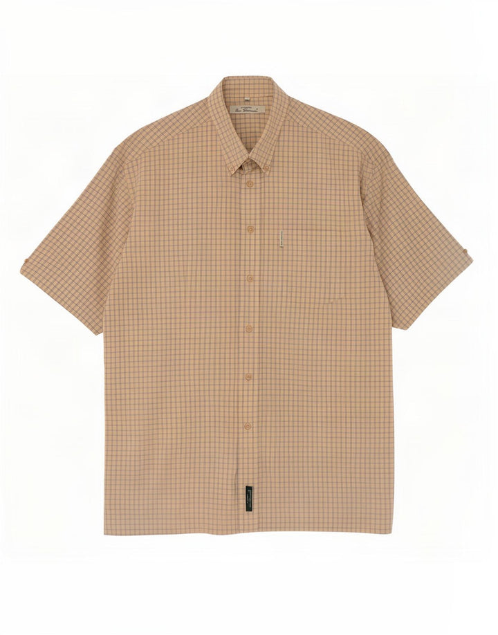 Camicia a maniche corte da uomo Ben Sherman in cotone a quadretti beige medio