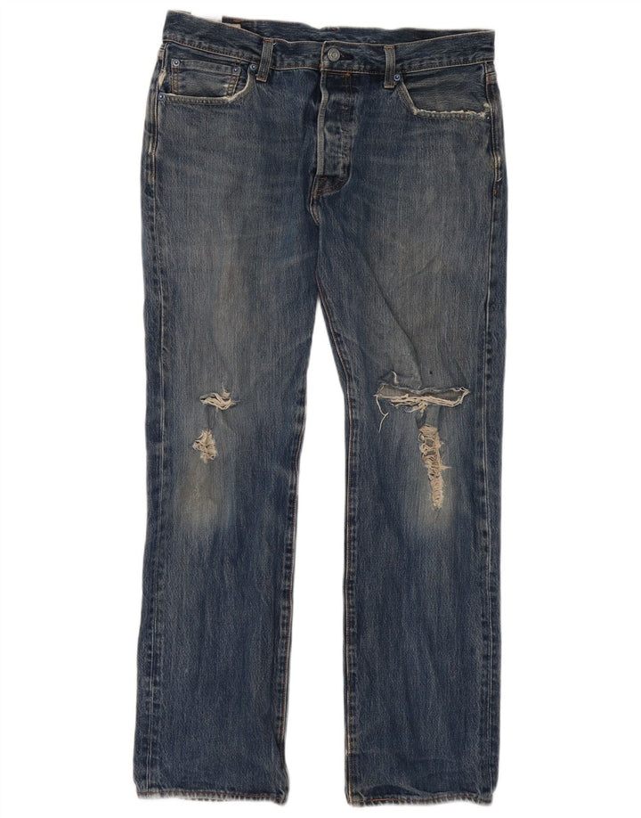 Levi's Mens Distressed Straight Jeans W34 L32 Blue Cotton