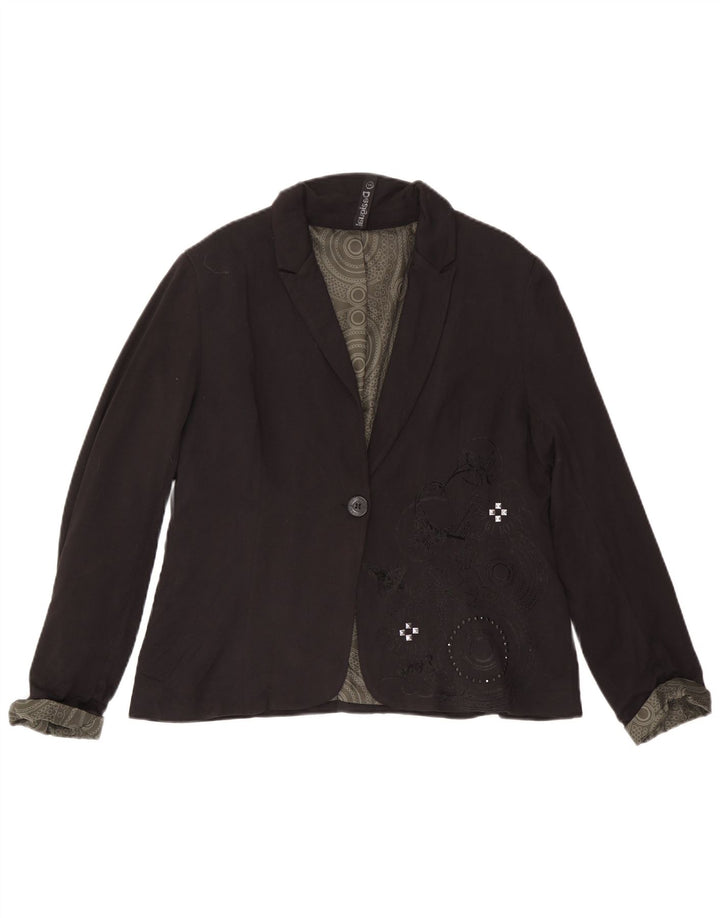 Desigual Dame 1-knaps blazerjakke EU 46 XL Sort viskose