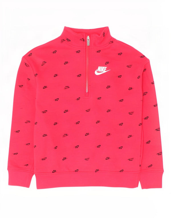 Nike Girls Graphic 1/4 Zip Sweatshirt Jumper 6-7 Years Large Red Cotton