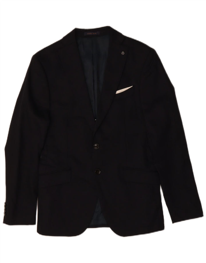 ZARA Mens 2 Button Blazer Jacket Size 40 Medium Navy Blue Polyester