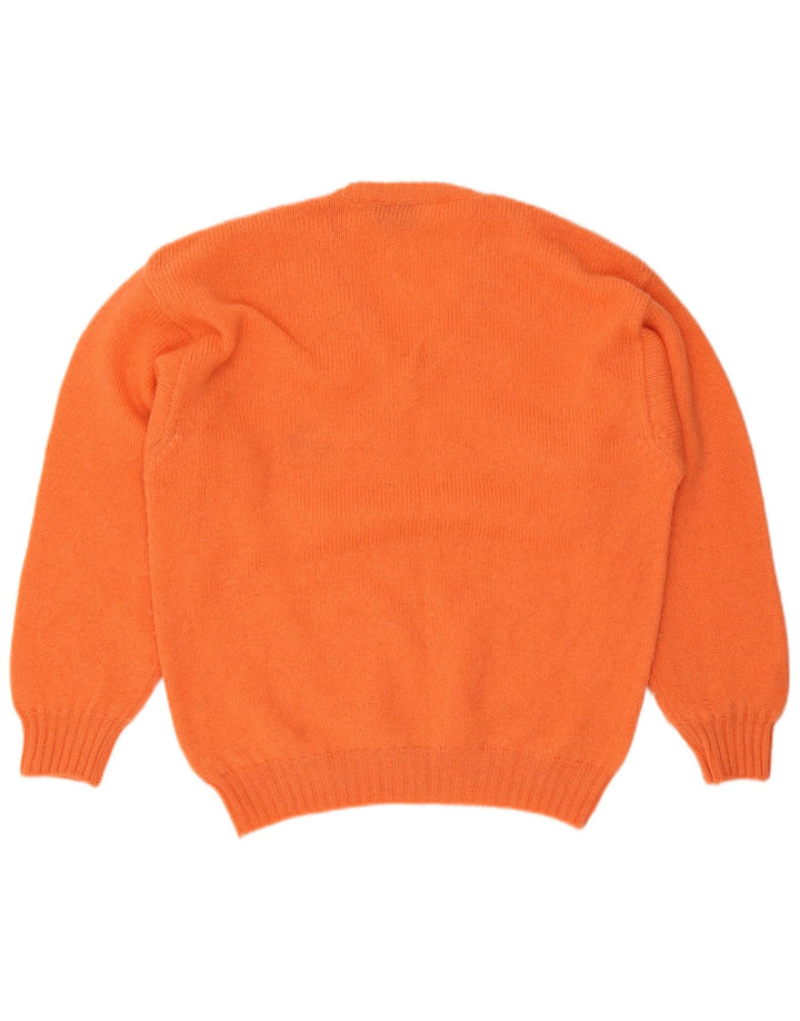 Vintage Mens V-Neck Jumper Sweater Large Orange Wool