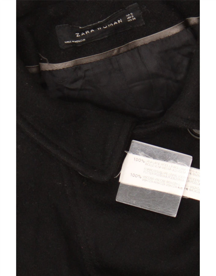 Zara Dame Dobbeltradet Frakke UK 10 Lille sort uld