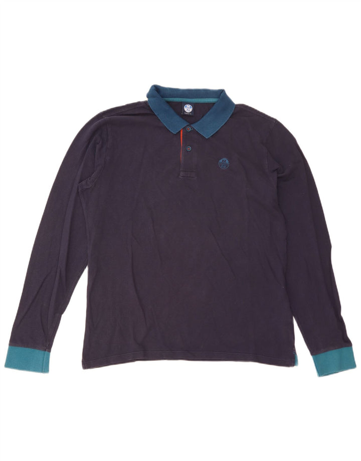 North Sails Mens Long Sleeve Polo Shirt Medium Navy Blue Colourblock