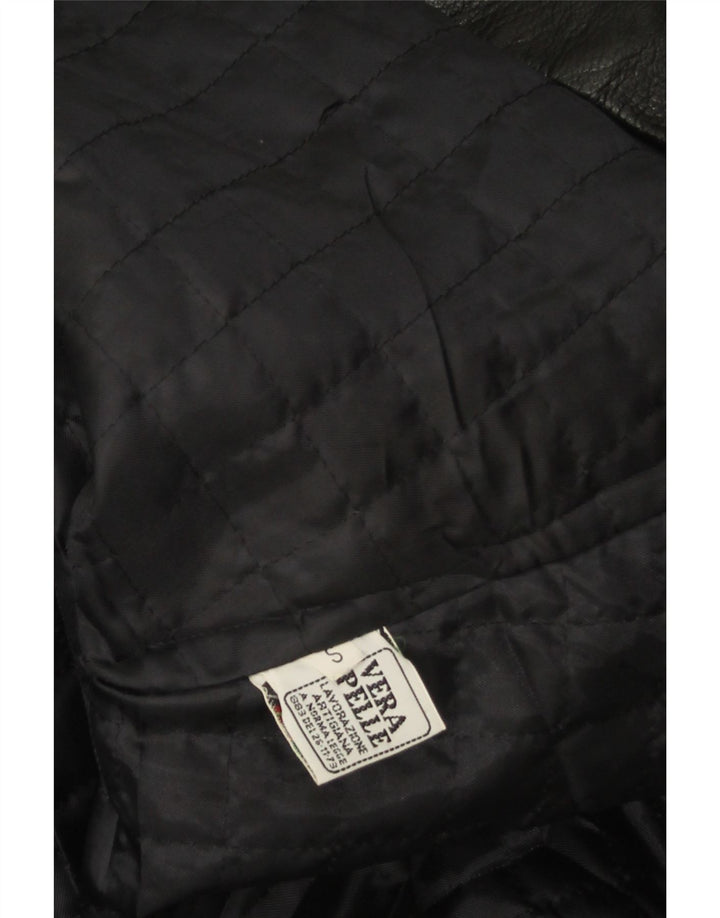 Vintage Womens Oversized Leather Coat UK 10 Small Black Leather