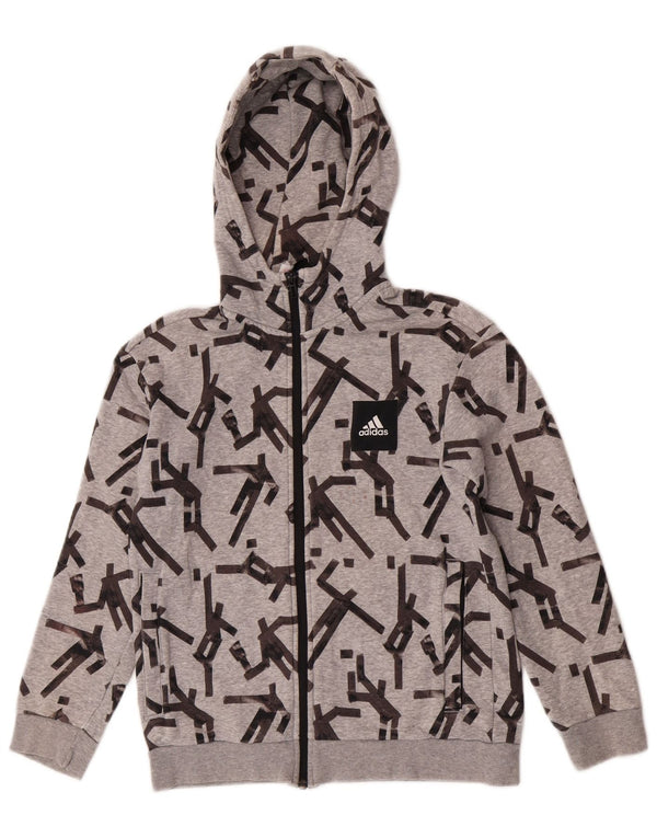 Adidas - Sudadera con capucha y cremallera para niños, 11-12 años, algodón gris