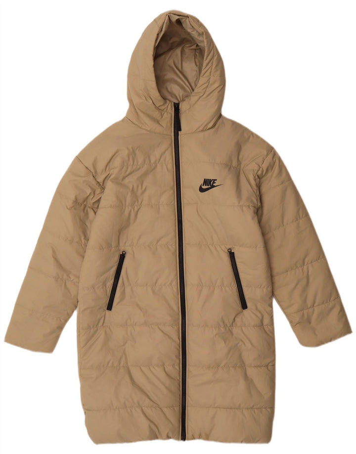 Nike Womens Hooded Oversized Padded Coat UK 6 XS Beige Polyester