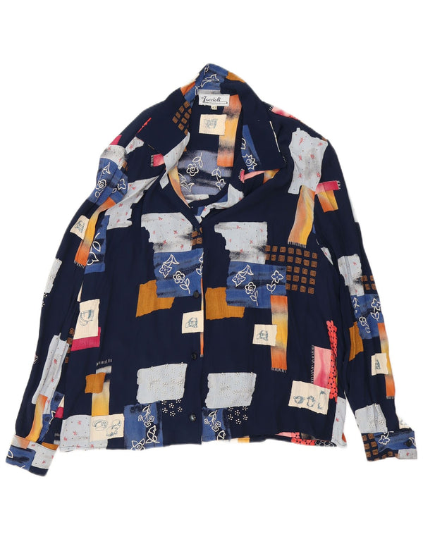 Vintage Womens Loose Fit Shirt Blouse IT 42 Medium Navy Blue Patchwork