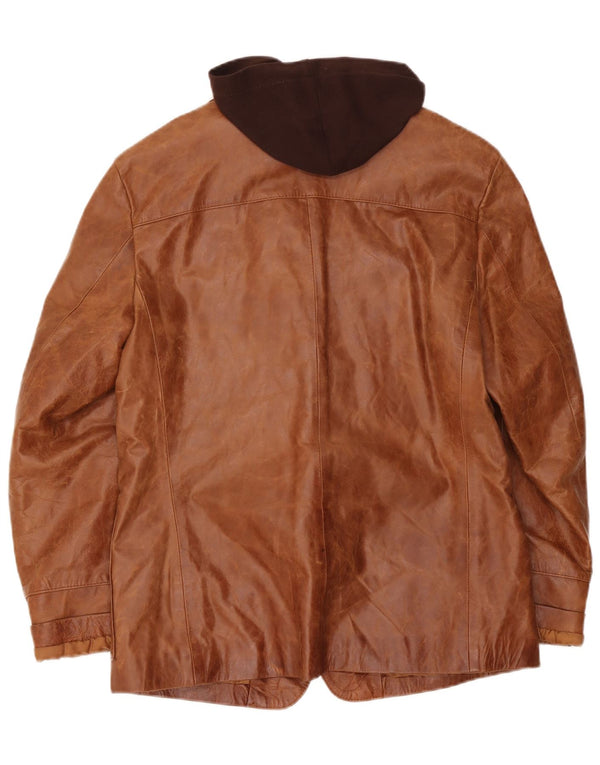 Mira Furs Mens Hooded Leather Jacket UK 40 Large Brown