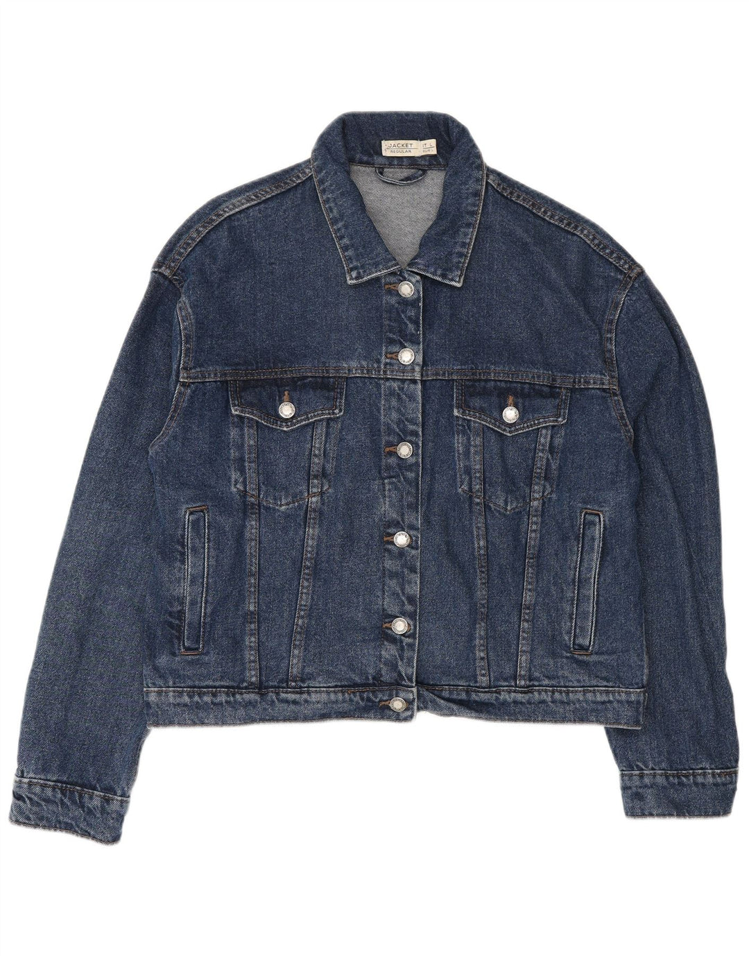 VINTAGE Womens Regular Fit Crop Denim Jacket UK 16 Large Blue