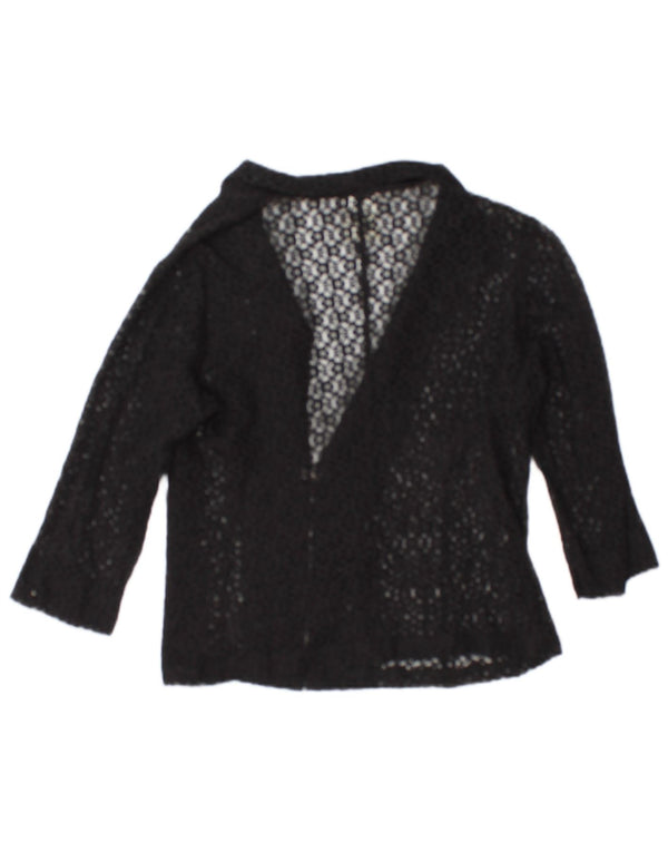 Vintage Dame Se Through 3/4 Ærmet Cardigan Top IT 50 XL Sort Bomuld