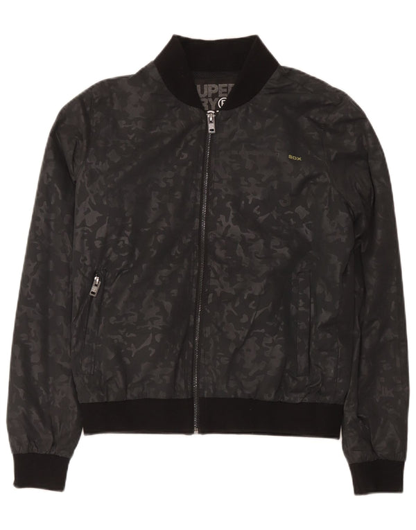Superdry Damen-Trainingsanzug-Top-Jacke, UK 14, mittlere schwarze Tarnung