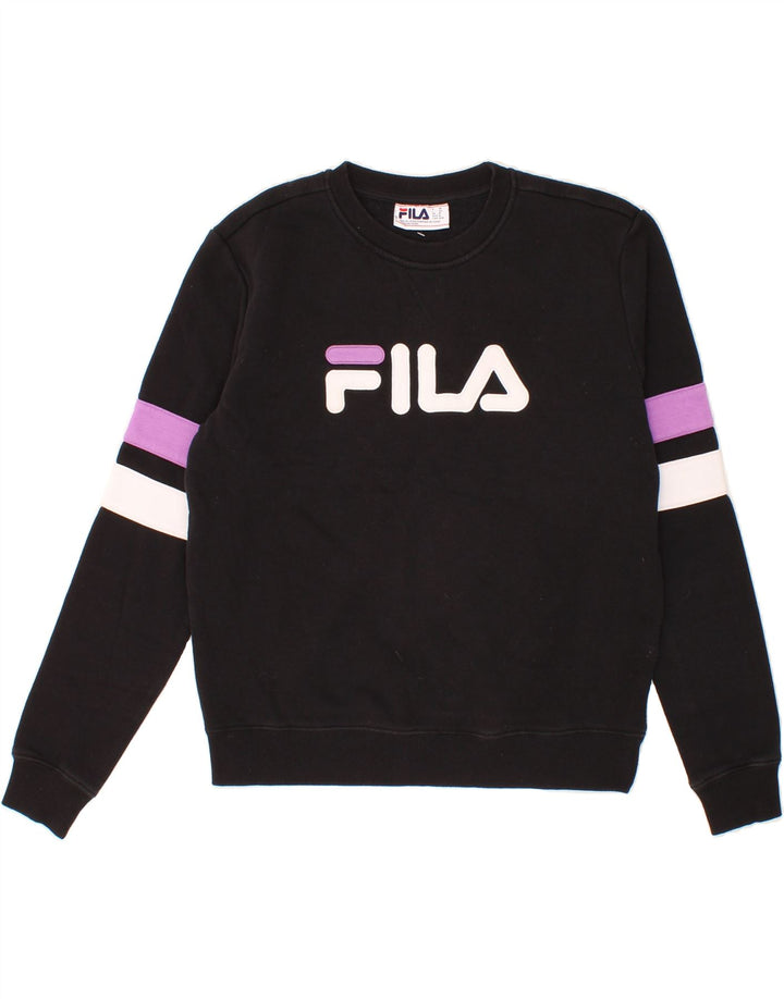 FILA Womens Graphic Sweatshirt Jumper UK 14 Medium Black Cotton Vintage Fila and Second-Hand Fila from Messina Hembry 
