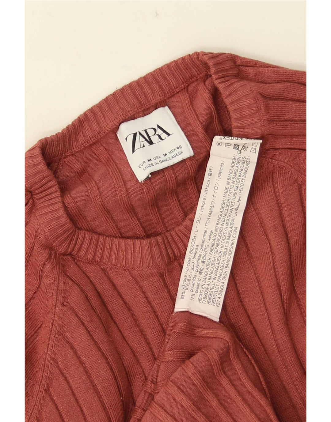 Zara Mens Crew Neck Jumper Sweater Medium Brown Viscose