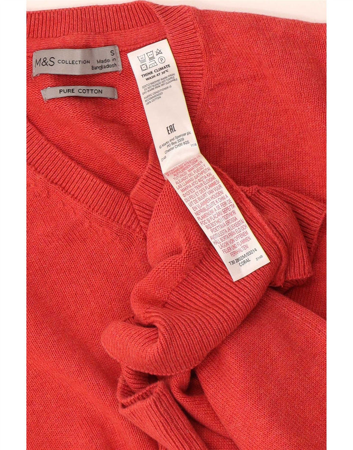 Marks & Spencer Mens V-Neck Jumper Sweater Small Orange Cotton