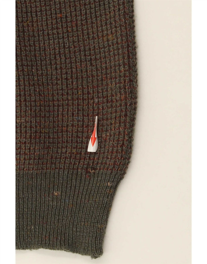 vintage Mens Cardigan Pull Moyen Brun Moucheté Laine