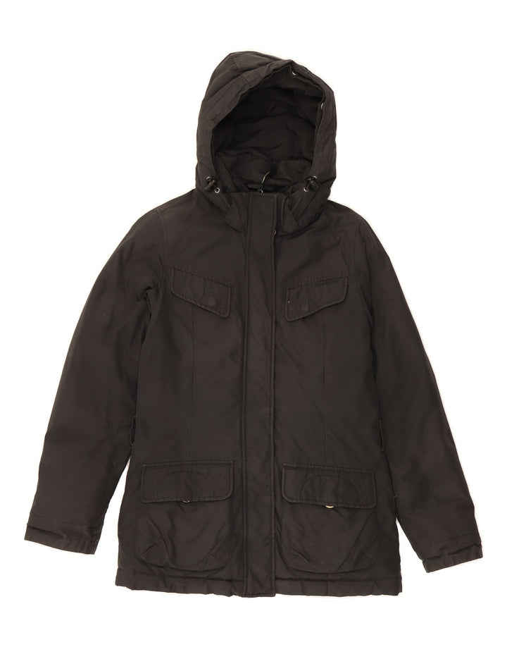 WOOLRICH Womens Hooded Padded Jacket UK 10 Small Black Cotton Vintage Woolrich and Second-Hand Woolrich from Messina Hembry 