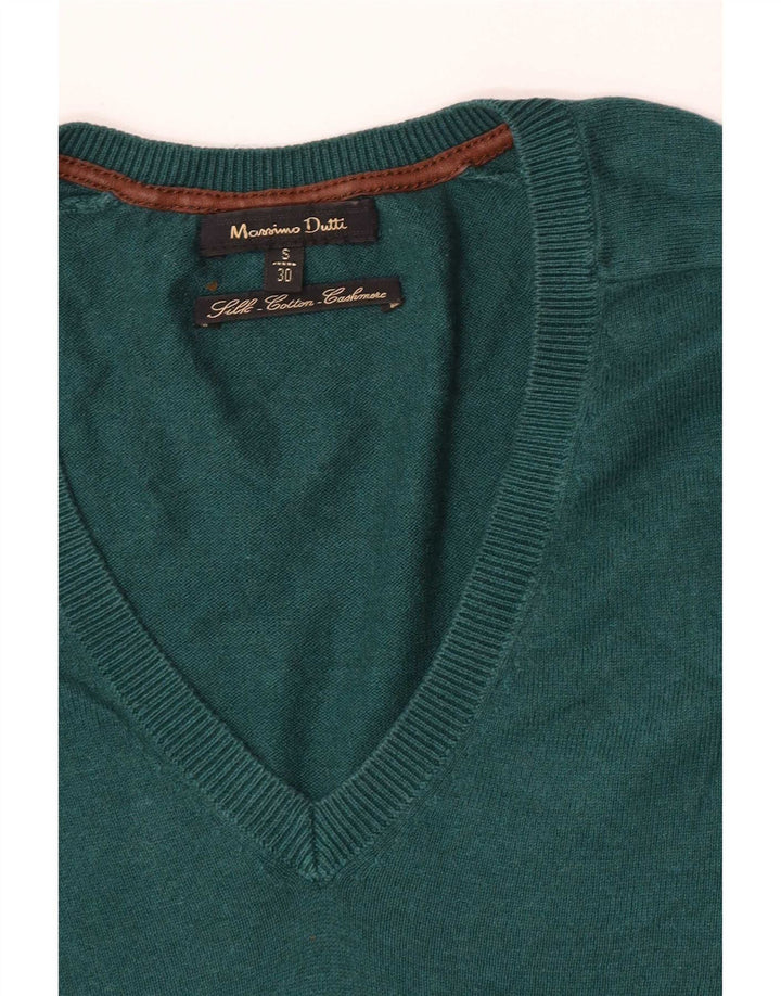 Massimo Dutti Mens V-Neck Jumper Sweater Small Green Silk
