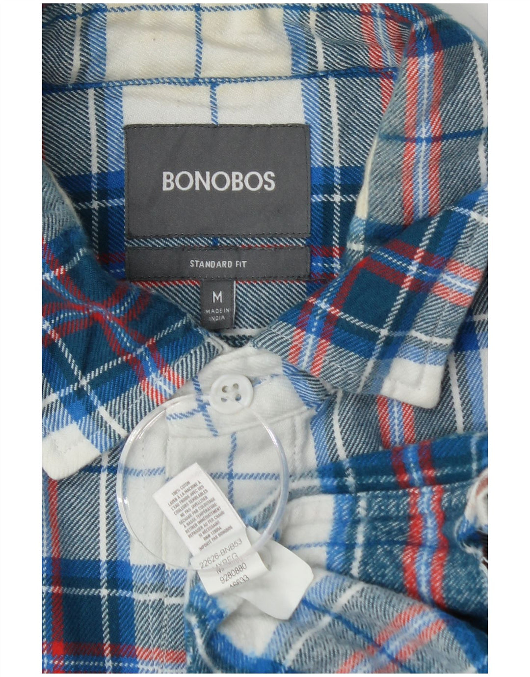 BONOBOS Mens Standard Fit Flannel Shirt Medium Blue Check Cotton