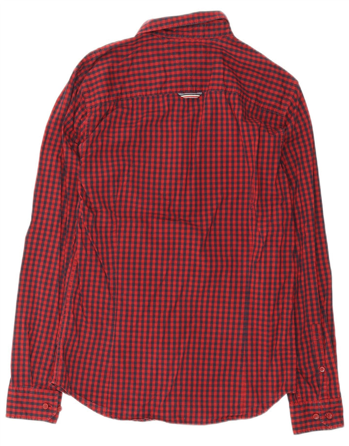 TOMMY HILFIGER Mens Slim Fit Shirt Medium Red Gingham Cotton
