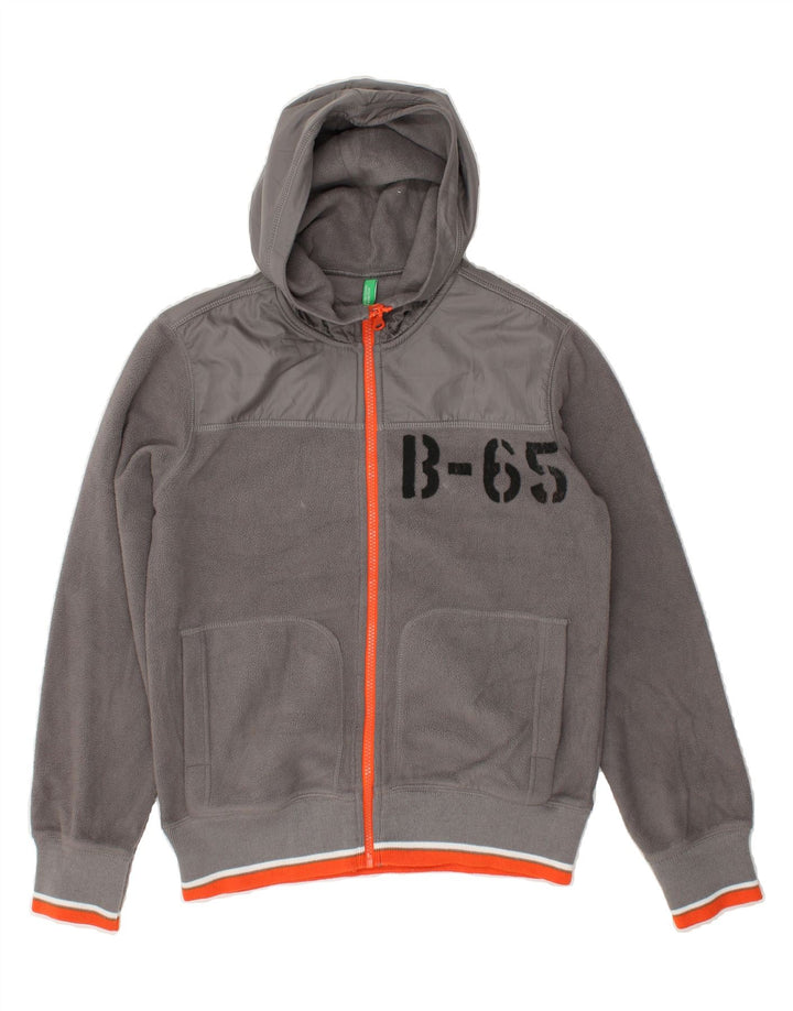 BENETTON Boys Graphic Hooded Fleece Jacket 13-14 Years Grey Polyester | Vintage Benetton | Thrift | Second-Hand Benetton | Used Clothing | Messina Hembry 