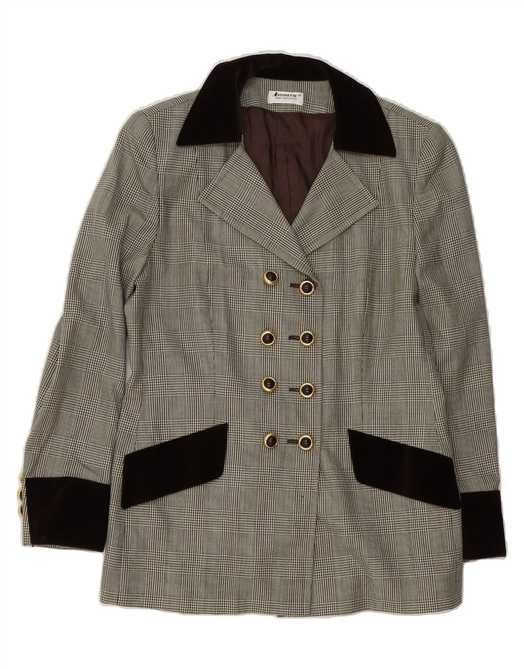 ANTONETTE Womens Double Breasted Blazer Jacket EU 38 Medium Grey Check Vintage Antonette and Second-Hand Antonette from Messina Hembry 