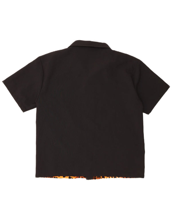 Vintage kortærmet herreskjorte XL sort dyreprint polyester