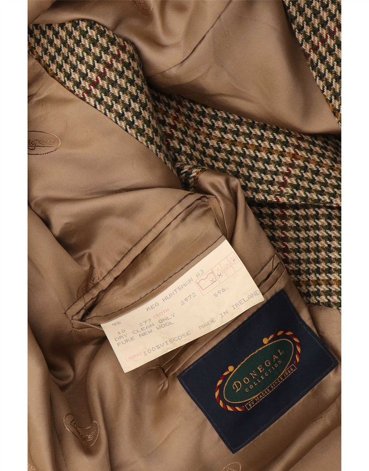 DONEGAL Giacca blazer da uomo a 3 bottoni UK 46 3XL Lana nuova pied de poule beige