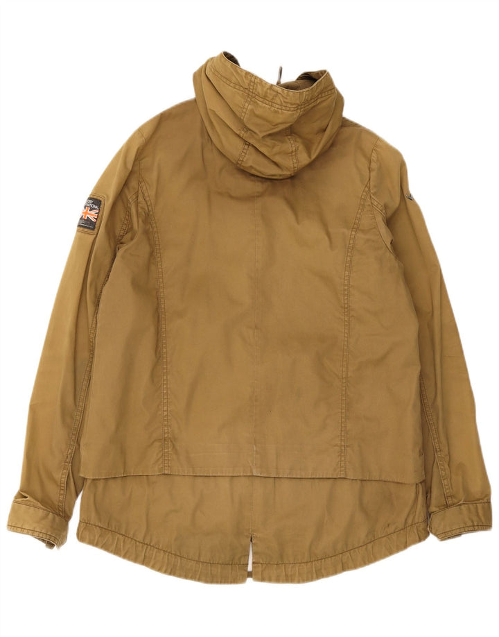 Superdry Womens Hooded Parka Jacket UK 14 Medium Khaki Cotton