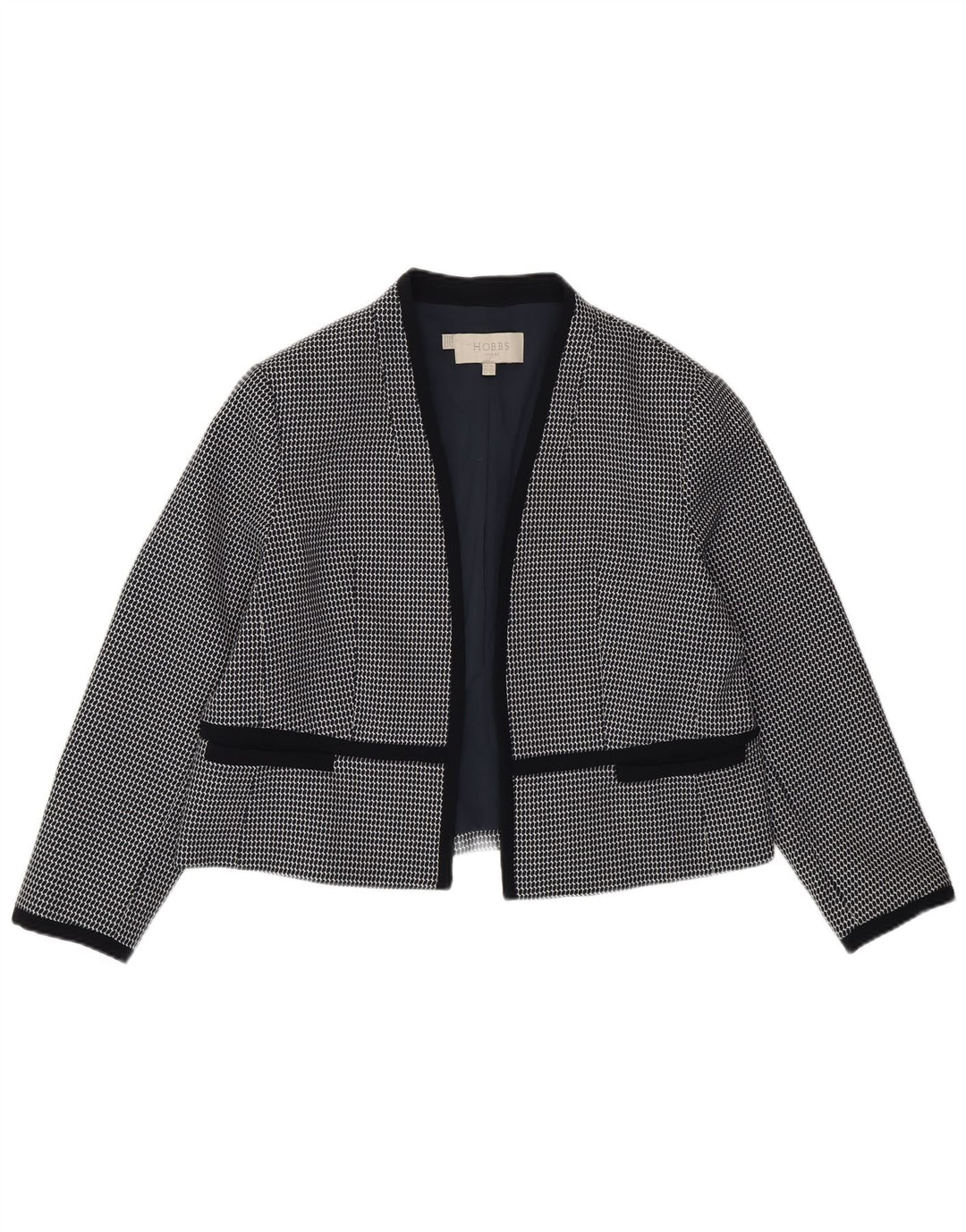 Hobbs Womens Crop Open Blazer Jacket UK 18 XL Navy Blue Geometric Polyester