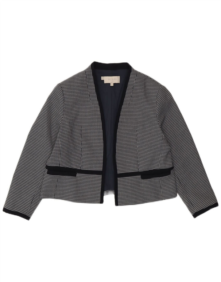 Hobbs Womens Crop Open Blazer Jacket UK 18 XL Navy Blue Geometric Polyester