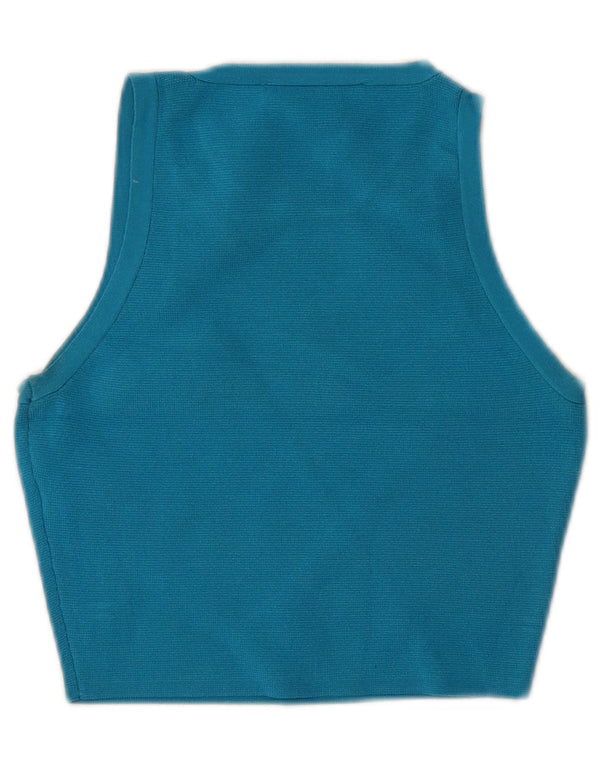 Zara Damen Crop Vest Top UK 8 Small Blaue Viskose