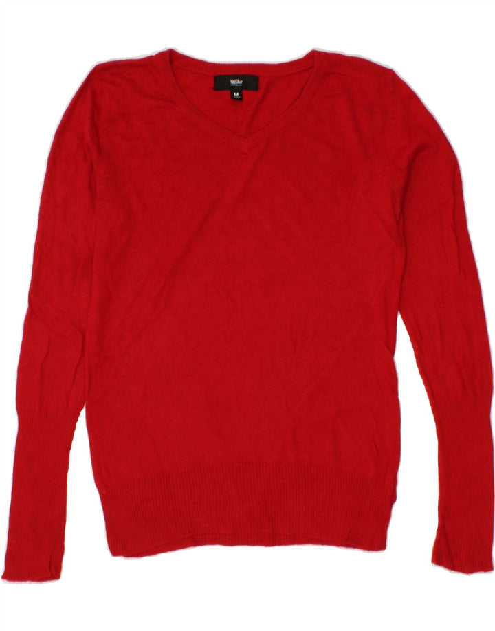 MOSSIMO Womens V-Neck Jumper Sweater UK 12 Medium Red Nylon Vintage Mossimo and Second-Hand Mossimo from Messina Hembry 