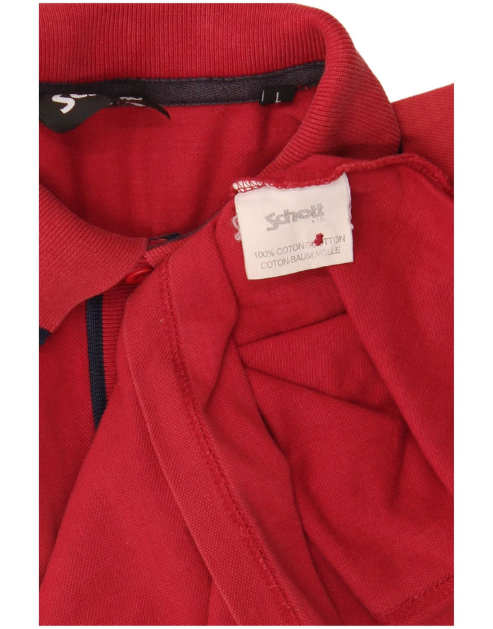 SCHOTT Mens Polo Shirt Large Red Cotton