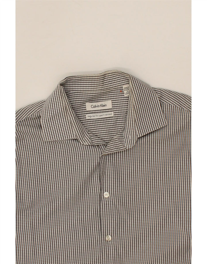 CALVIN KLEIN Mens Regular Fit Shirt Size 16 Large Grey Check Cotton Vintage Calvin Klein and Second-Hand Calvin Klein from Messina Hembry 