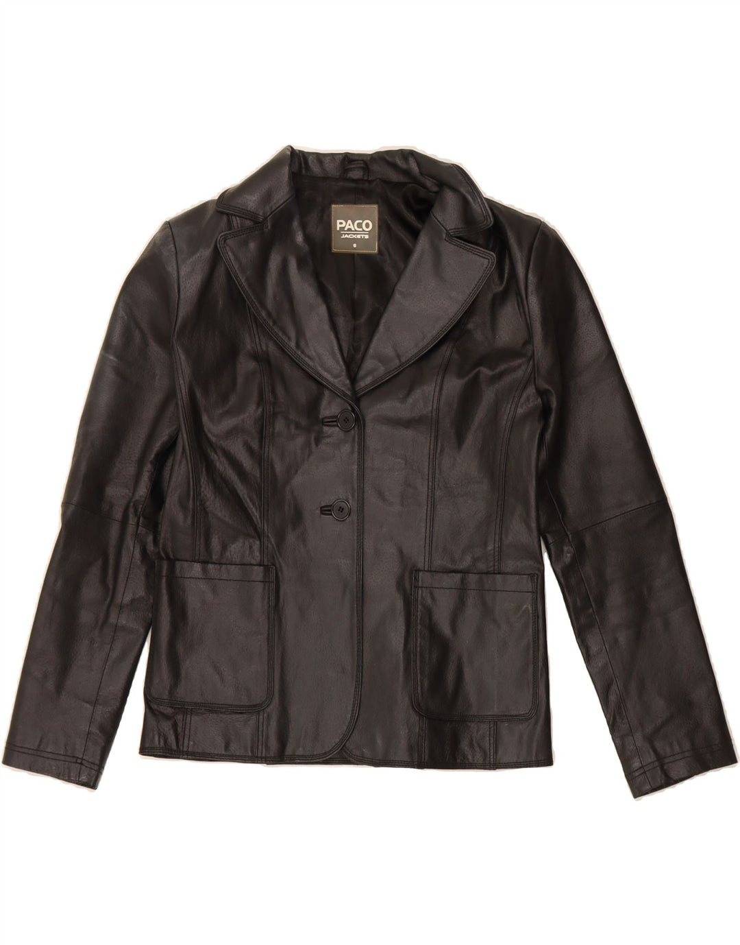PACO Womens 2 Button Leather Blazer Jacket UK 10 Small Black Leather Vintage Paco and Second-Hand Paco from Messina Hembry 