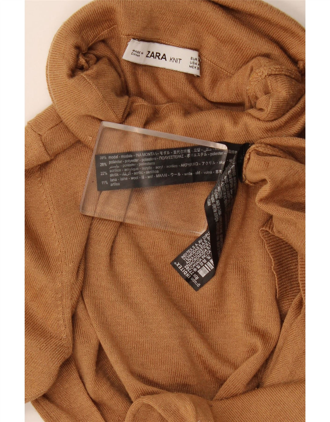 Zara Womens Roll Neck Jumper Sweater UK 12 Medium Brown Modal