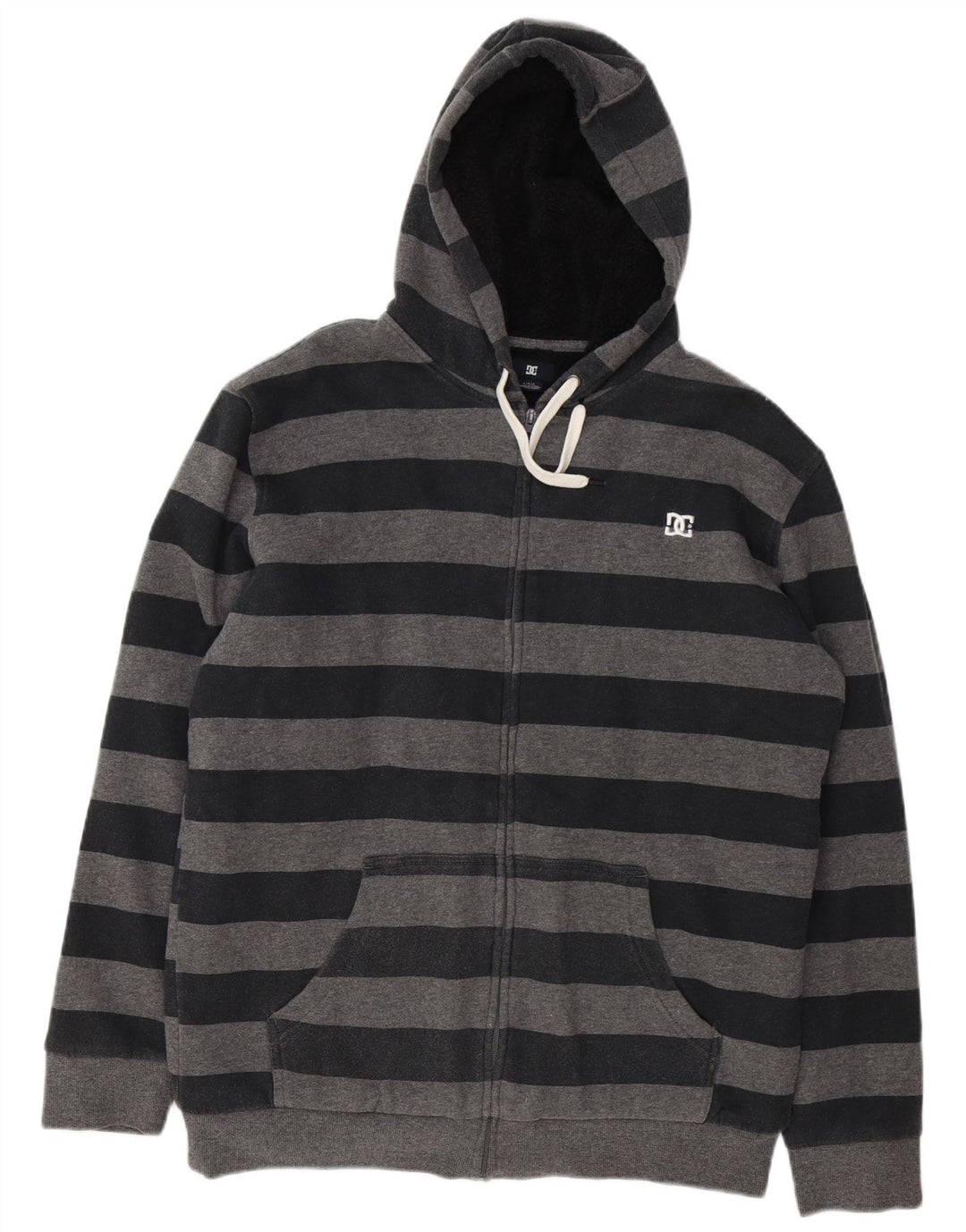 DC Mens Zip Hoodie Sweater Large Grey Striped Cotton