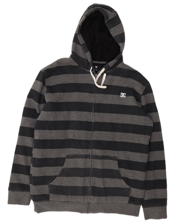 DC Mens Zip Hoodie Sweater Large Grey Striped Cotton