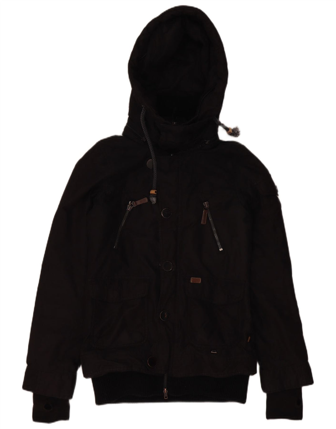 KHUJO Mens Hooded Utility Jacket UK 38 Medium Black Polyester